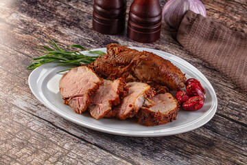 Baked pork sirloin with cornus