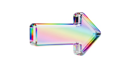 Holographic Prism 3D Arrow With Rainbow Tint on White