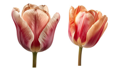 Two elegant striped parrot tulips with intricate petal textures
