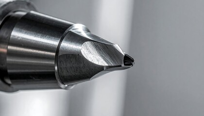 Extreme close-up of a high-precision industrial tool tip, showcasing its intricate geometry and durable material for advanced manufacturing and engineering