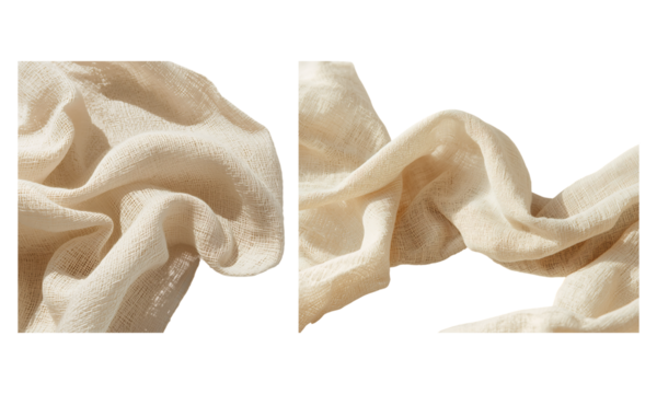 Textured beige linen fabric draped with soft folds and shadows