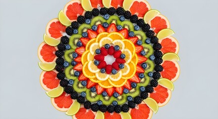 Symmetrical Fruit Mandala Pattern Flat Lay Top View