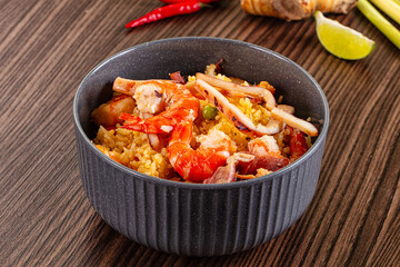 Asian fried rice with seafood