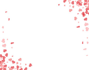 Cartoon vector illustration of a Saint Valentine card framed by red and pink hearts on opposite corners isolated on white. Background for love messages and greeting card