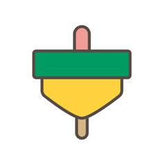 Spinning Top Toy Icon with Green and Yellow Body, Pastel Line Art Vector for Japanese New Year Play