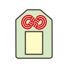Symbolic Omamori Charm Icon, Minimal Line Art Vector in Pastel Color for Japanese Good Luck