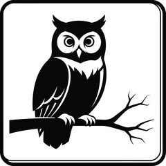Stylized black silhouette of an owl perched on a branch