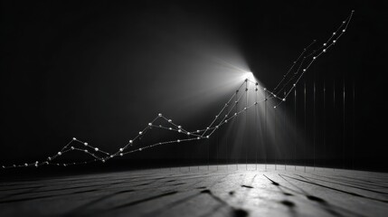 a striking black and white photograph featuring an upwardtrending graph showcasing sharp lines and clear data points against a minimalist background