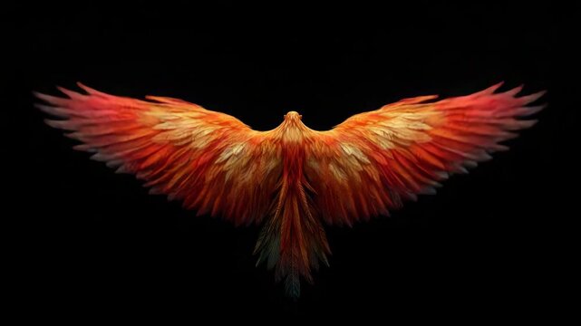 Fiery phoenix bird rising with glowing wings  