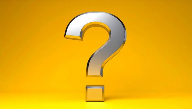 Metallic Silver Question Mark on Bright Yellow Background