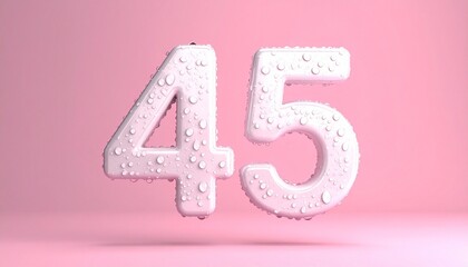Glossy Pink Number 45 with Water Droplets on Gradient Background