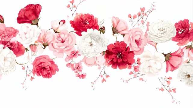 Animated floral border with blooming watercolor flowers