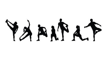 Workout and stretching silhouettes isolated on white background, Vector