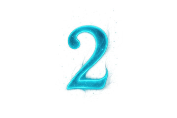 Number 2 numeral glowing with blue magic and ice effect on transparent background representing growth or second place
