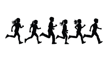 Children running silhouettes isolated on white background, Vector