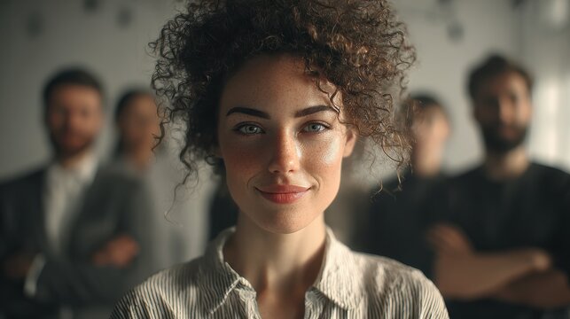 confident woman smiling leading diverse team photo closeup shot ai generated