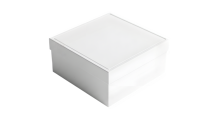 A simple white closed cube shaped gift box with a lid isolated on transparent background