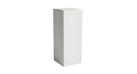 A tall narrow white rectangular box standing upright isolated on transparent background