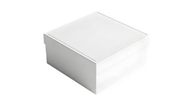 A simple white closed cube shaped gift box with a lid isolated on transparent background
