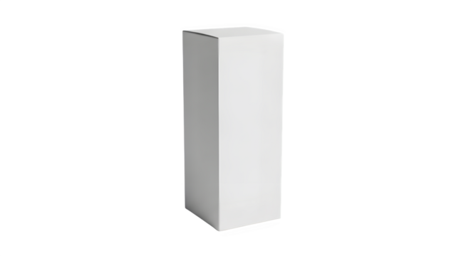 A tall narrow white rectangular box standing upright isolated on transparent background