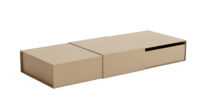 Two simple cardboard boxes joined together showing a clear separation isolated on transparent background