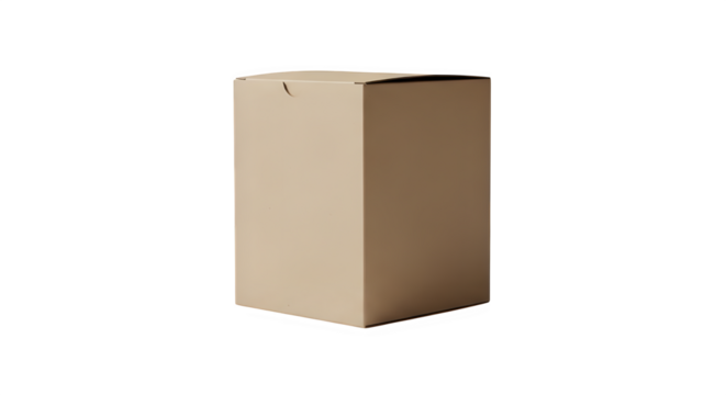 A tall narrow cardboard box with a closed lid isolated on transparent background
