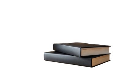 Two black books isolated on white background, hardcover reading materials, minimalistic study setup, literary or educational concept