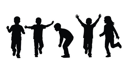 Children playing silhouettes isolated on white background, Vector