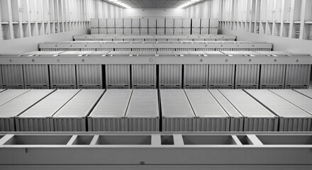 Monochromatic Perspective of Industrial Server Rack Rows