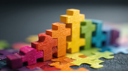 see business growth through strategic solutions that piece together success creating a vibrant and dynamic rise to the top with colorful collaborative puzzle pieces