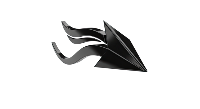 Black Forward Sweep 3D Arrow on White