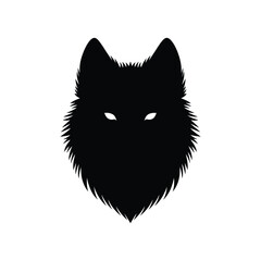 Obraz premium A striking black wolf head with piercing eyes, isolated on, conveys strength and mystery in a minimalist, graphic design suitable for logos and icons