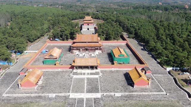 Aerial View of Qing Dynasty Imperial Tombs Complex in Baoding, Hebei Province, China