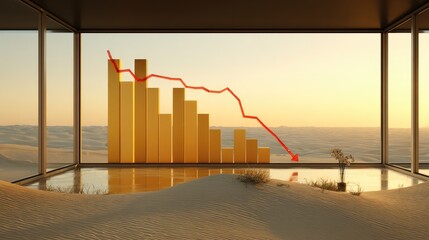 Declining Gold Bar Graph Sunset Desert View