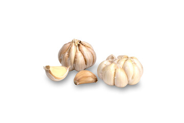 Fresh Garlic Bulbs and Cloves Isolated on White