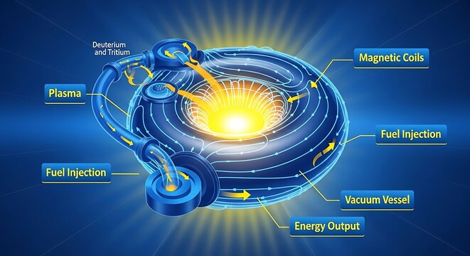 Fusion Reactor Diagram - Plasma Confinement and Energy Output Illustration.