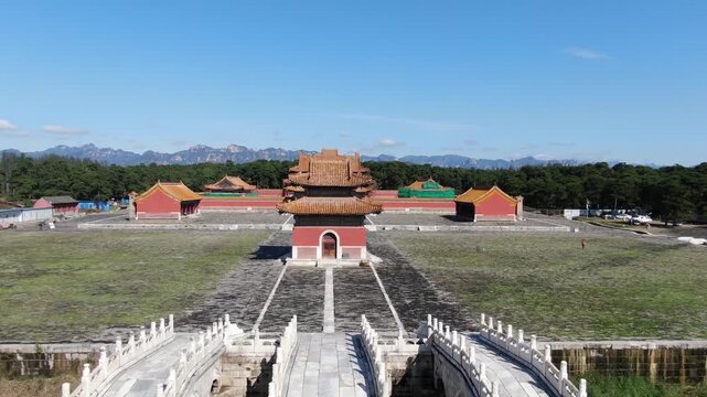 Qing Dynasty Imperial Tombs Aerial View Baoding Hebei China Traditional Architecture Scenic Landscape