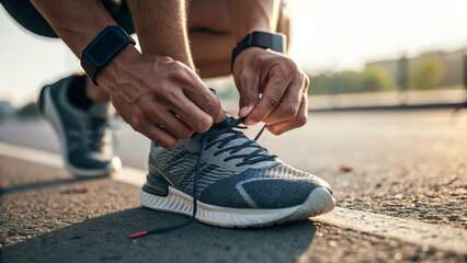 athletic-hands securing the-laces