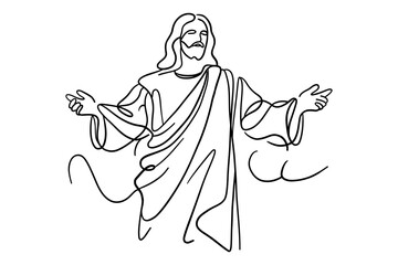 Jesus Line Art with Open Arms &ndash; Minimal One-Line Christian Illustration