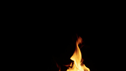 fire flames of campfire over black background, for overlay