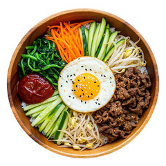 Bibimbap a traditional Korean dish served as a bowl of warm rice with vegetables and fried egg a flavorful and colorful meal