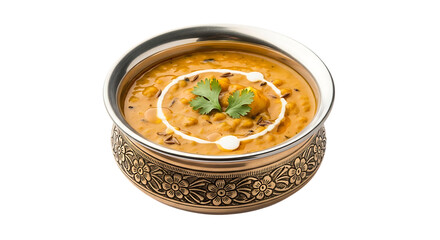 Authentic Indian Chana Masala Served in a Decorative Bowl with Cream and Cilantro Garnish on a Black Background for Food Photography and Recipe Illustrations