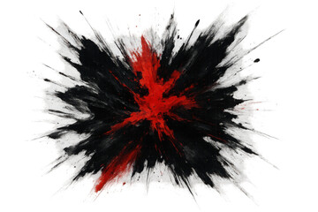 Abstract exploding powder creating vibrant black and red burst, dynamic splash of color and energy, transparent background