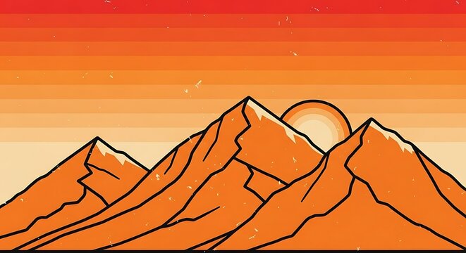 Pixel art sunset over mountains with vibrant orange and red sky. - Powered by Adobe