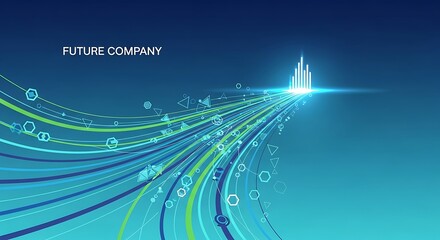 Futuristic Technology Company Concept with Data Streams and Growth Chart.