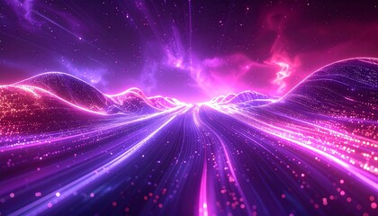 Fototapeta premium 紫とピンクの光の波が舞う空間