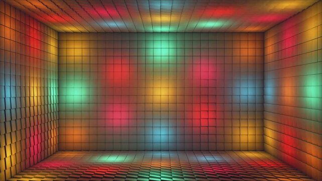 Broadcast Pulsating Hi-Tech Alternate Blinking Illuminated Cubes Room Stage, Multi Color, Events, 3D, Loopable, 4K