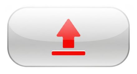 White glossy upload button icon red arrow digital interface element user interface graphic design transparent background