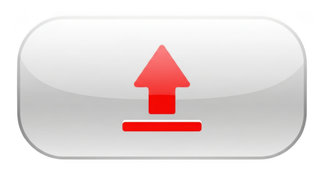 White glossy upload button icon red arrow digital interface element user interface graphic design transparent background