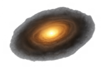 Glowing spiral galaxy composed of stars and cosmic dust, rotating in the universe, ideal for astronomy and science themes. Transparent background